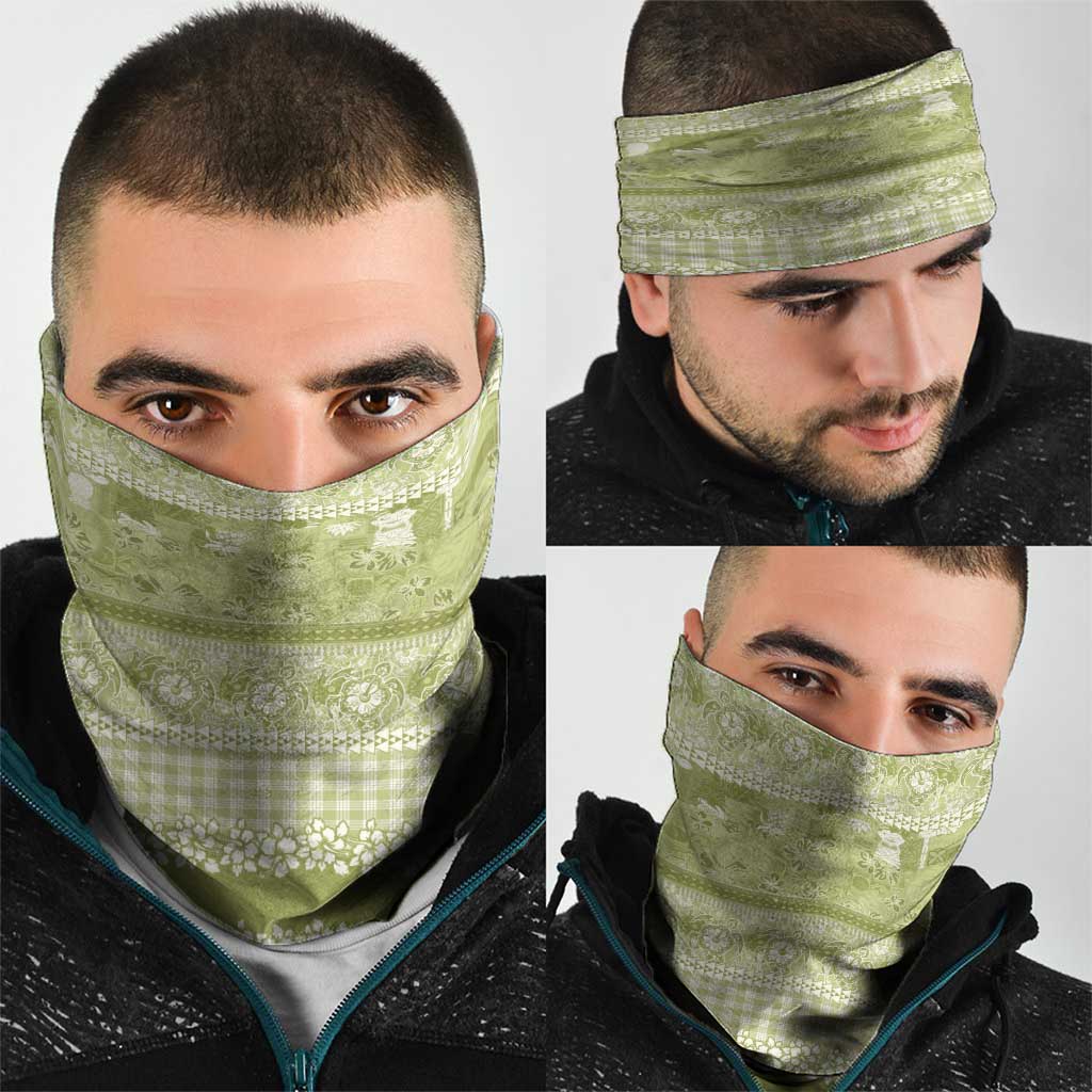 Hawaiian Hibiscus Honu Neck Gaiter Sage Green Mele Kalikimaka Palaka Spirit - Polynesian Pride