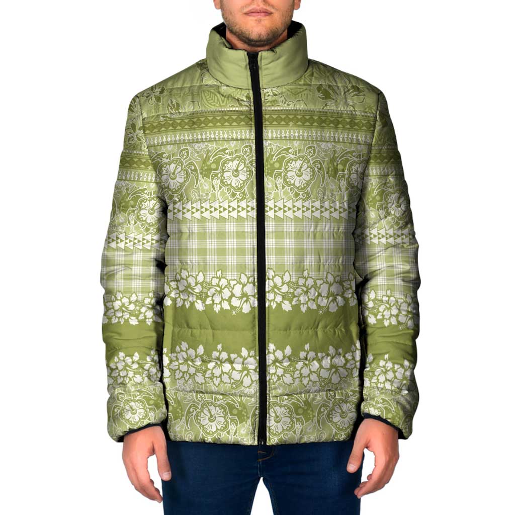 Hawaiian Hibiscus Honu Padded Jacket Sage Green Mele Kalikimaka Palaka Spirit - Polynesian Pride