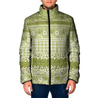 Hawaiian Hibiscus Honu Padded Jacket Sage Green Mele Kalikimaka Palaka Spirit - Polynesian Pride
