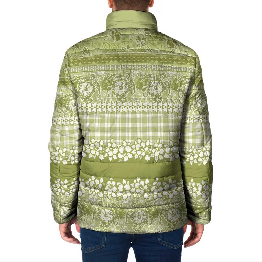 Hawaiian Hibiscus Honu Padded Jacket Sage Green Mele Kalikimaka Palaka Spirit - Polynesian Pride