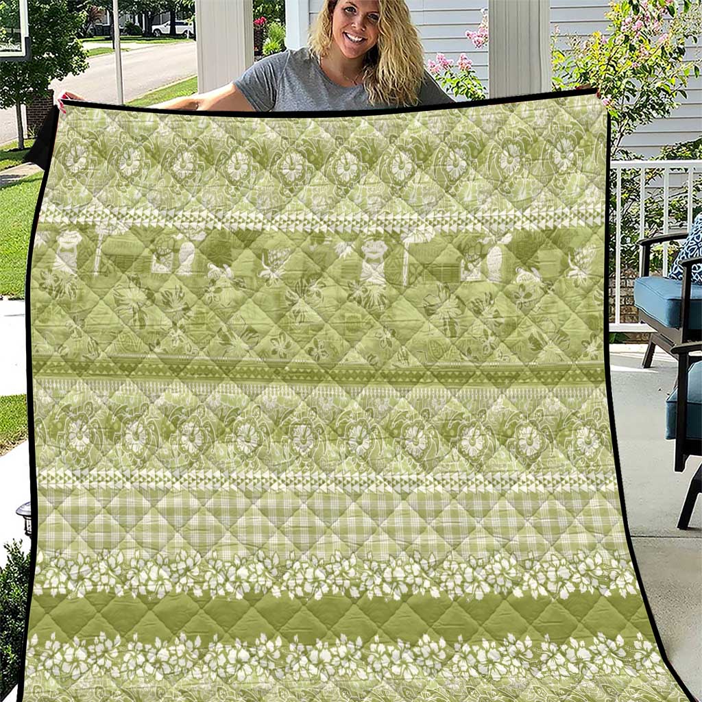 Hawaiian Hibiscus Honu Quilt Sage Green Mele Kalikimaka Palaka Spirit - Polynesian Pride