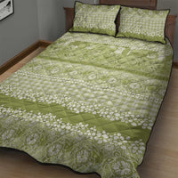 Hawaiian Hibiscus Honu Quilt Bed Set Sage Green Mele Kalikimaka Palaka Spirit - Polynesian Pride
