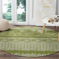 Hawaiian Hibiscus Honu Round Carpet Sage Green Mele Kalikimaka Palaka Spirit - Polynesian Pride