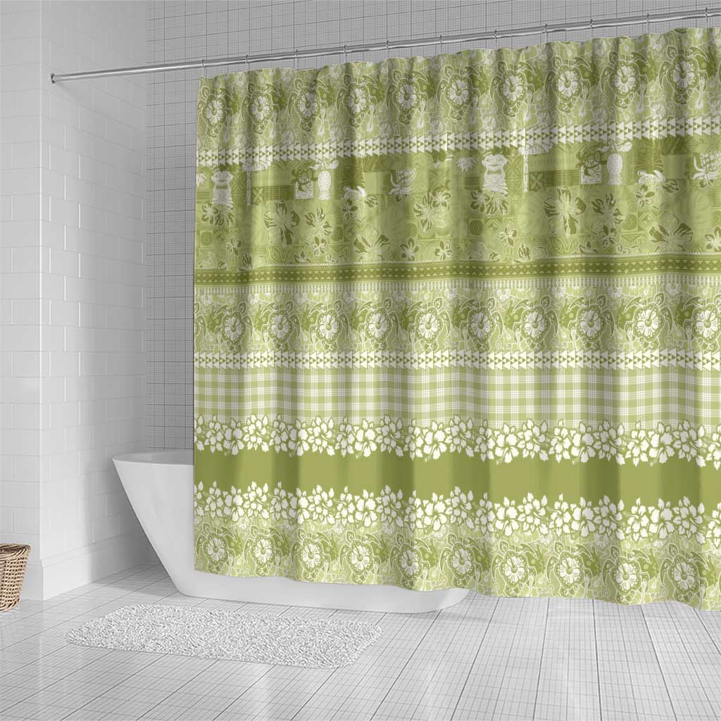 Hawaiian Hibiscus Honu Shower Curtain Sage Green Mele Kalikimaka Palaka Spirit - Polynesian Pride