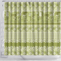 Hawaiian Hibiscus Honu Shower Curtain Sage Green Mele Kalikimaka Palaka Spirit - Polynesian Pride