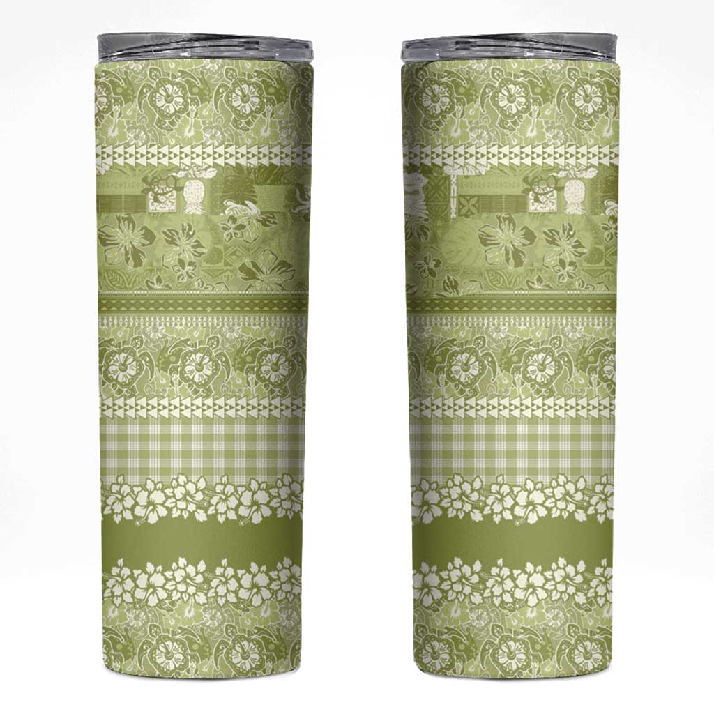 Hawaiian Hibiscus Honu Skinny Tumbler Sage Green Mele Kalikimaka Palaka Spirit - Polynesian Pride