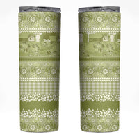 Hawaiian Hibiscus Honu Skinny Tumbler Sage Green Mele Kalikimaka Palaka Spirit - Polynesian Pride