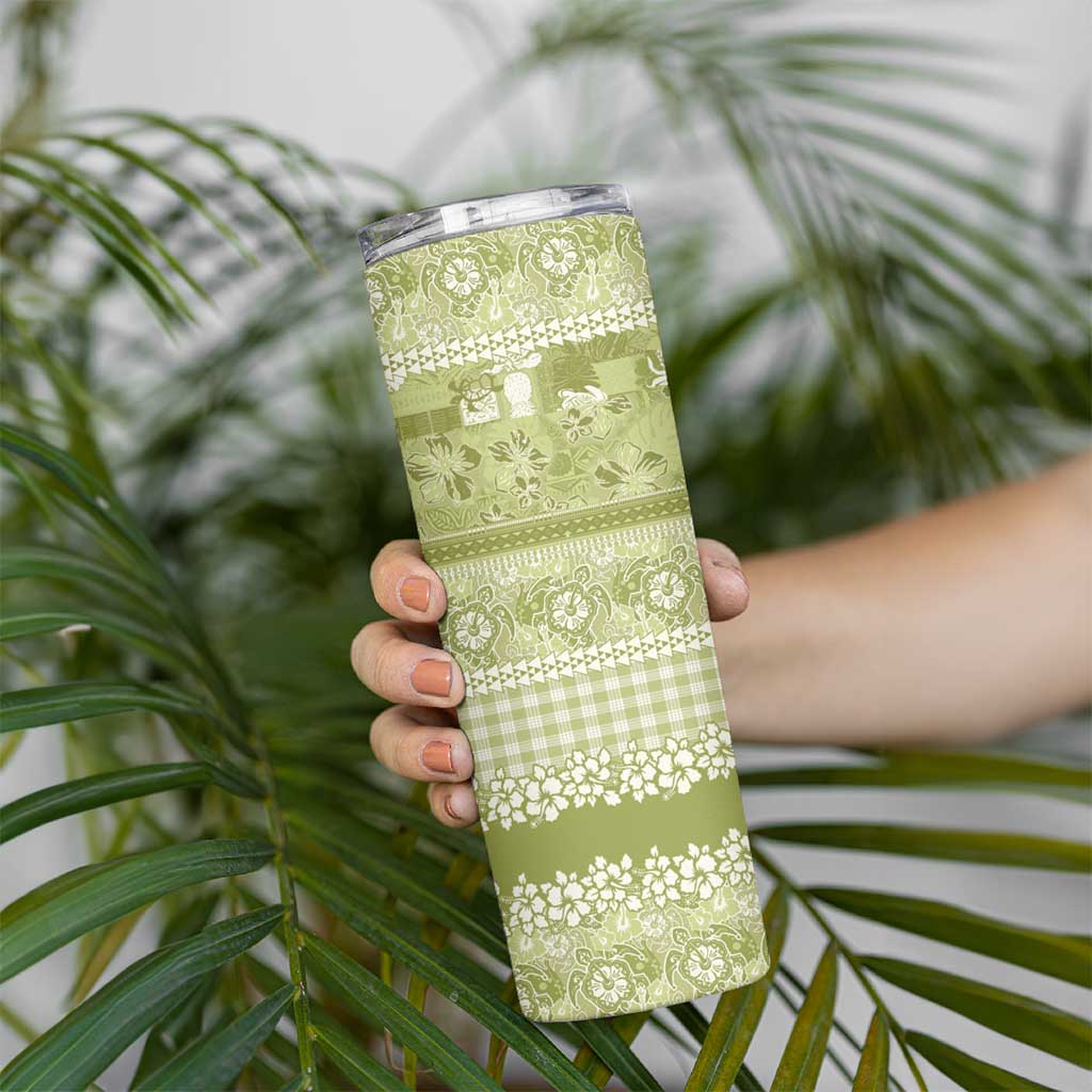 Hawaiian Hibiscus Honu Skinny Tumbler Sage Green Mele Kalikimaka Palaka Spirit - Polynesian Pride
