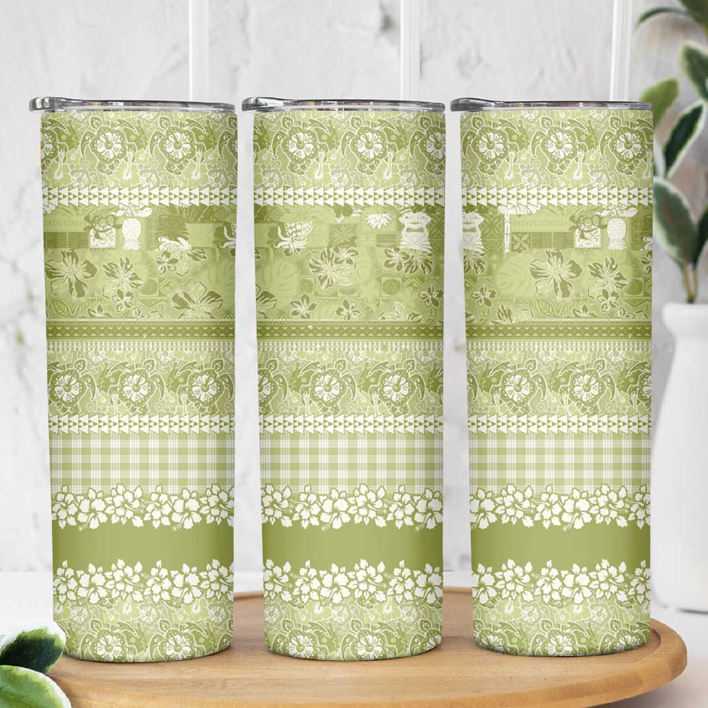 Hawaiian Hibiscus Honu Skinny Tumbler Sage Green Mele Kalikimaka Palaka Spirit - Polynesian Pride