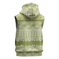 Hawaiian Hibiscus Honu Sleeveless Hoodie Sage Green Mele Kalikimaka Palaka Spirit - Polynesian Pride