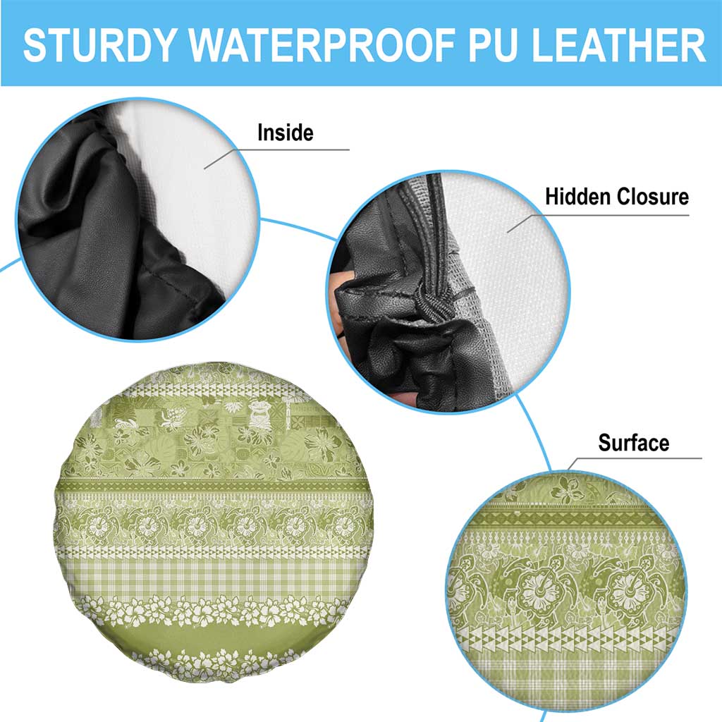 Hawaiian Hibiscus Honu Spare Tire Cover Sage Green Mele Kalikimaka Palaka Spirit - Polynesian Pride