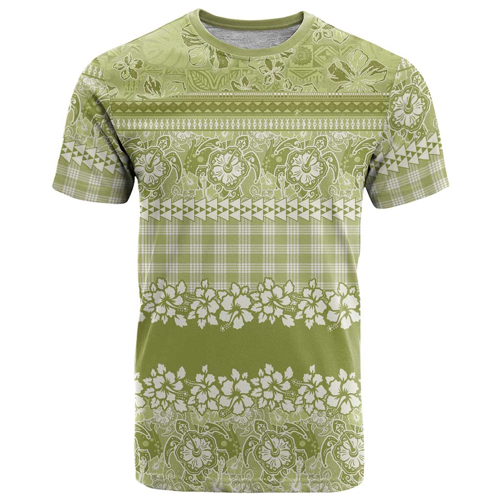 Hawaiian Hibiscus Honu T Shirt Sage Green Mele Kalikimaka Palaka Spirit - Polynesian Pride