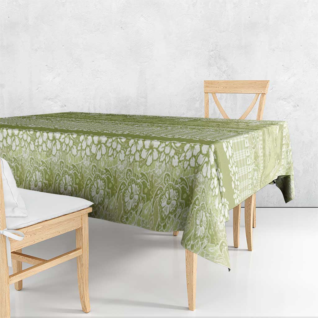 Hawaiian Hibiscus Honu Tablecloth Sage Green Mele Kalikimaka Palaka Spirit - Polynesian Pride