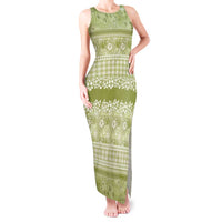 Hawaiian Hibiscus Honu Tank Maxi Dress Sage Green Mele Kalikimaka Palaka Spirit - Polynesian Pride