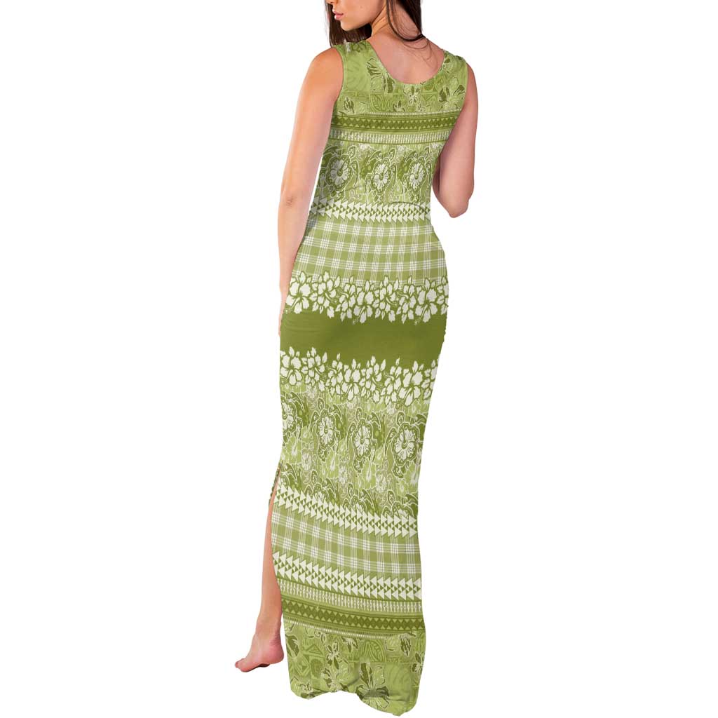 Hawaiian Hibiscus Honu Tank Maxi Dress Sage Green Mele Kalikimaka Palaka Spirit - Polynesian Pride