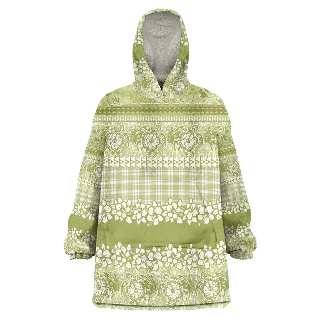 Hawaiian Hibiscus Honu Wearable Blanket Hoodie Sage Green Mele Kalikimaka Palaka Spirit - Polynesian Pride