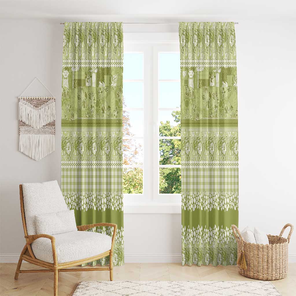 Hawaiian Hibiscus Honu Window Curtain Sage Green Mele Kalikimaka Palaka Spirit - Polynesian Pride