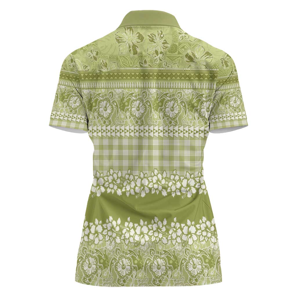 Hawaiian Hibiscus Honu Women Polo Shirt Sage Green Mele Kalikimaka Palaka Spirit - Polynesian Pride