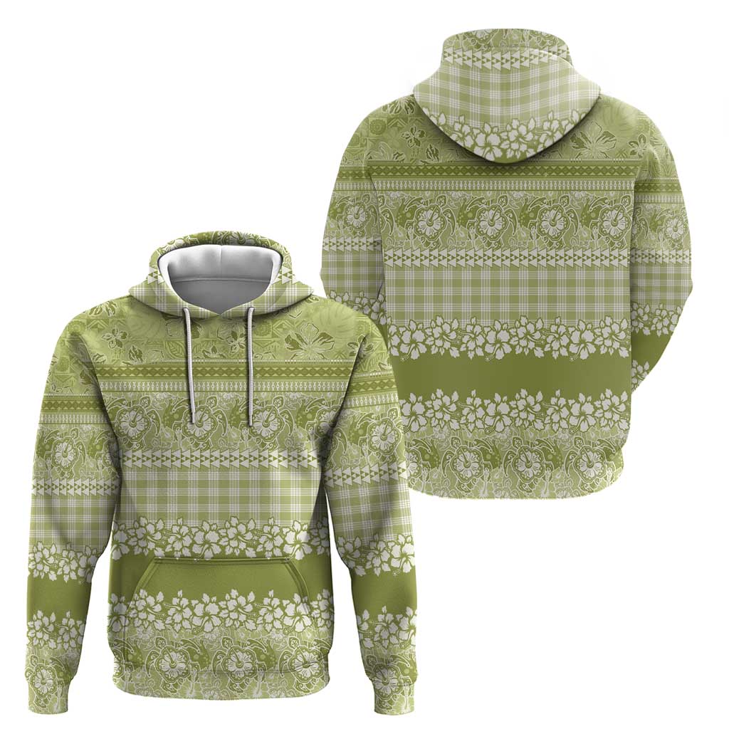 Hawaiian Hibiscus Honu Zip Hoodie Sage Green Mele Kalikimaka Palaka Spirit - Polynesian Pride