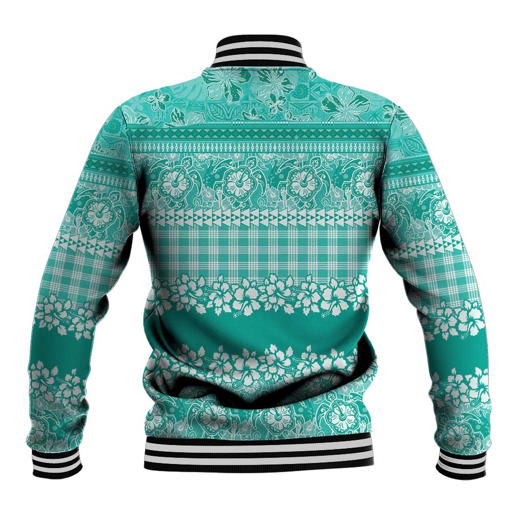 Hawaiian Hibiscus Honu Baseball Jacket Turquoise Mele Kalikimaka Palaka Spirit - Polynesian Pride