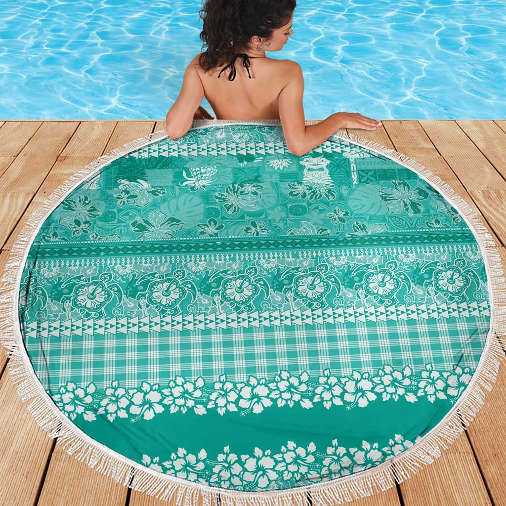 Hawaiian Hibiscus Honu Beach Blanket Turquoise Mele Kalikimaka Palaka Spirit - Polynesian Pride