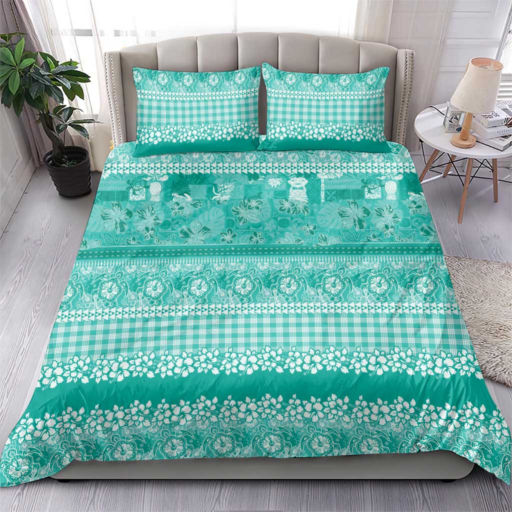 Hawaiian Hibiscus Honu Bedding Set Turquoise Mele Kalikimaka Palaka Spirit - Polynesian Pride