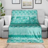 Hawaiian Hibiscus Honu Blanket Turquoise Mele Kalikimaka Palaka Spirit - Polynesian Pride