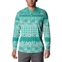 Hawaiian Hibiscus Honu Button Sweatshirt Turquoise Mele Kalikimaka Palaka Spirit - Polynesian Pride