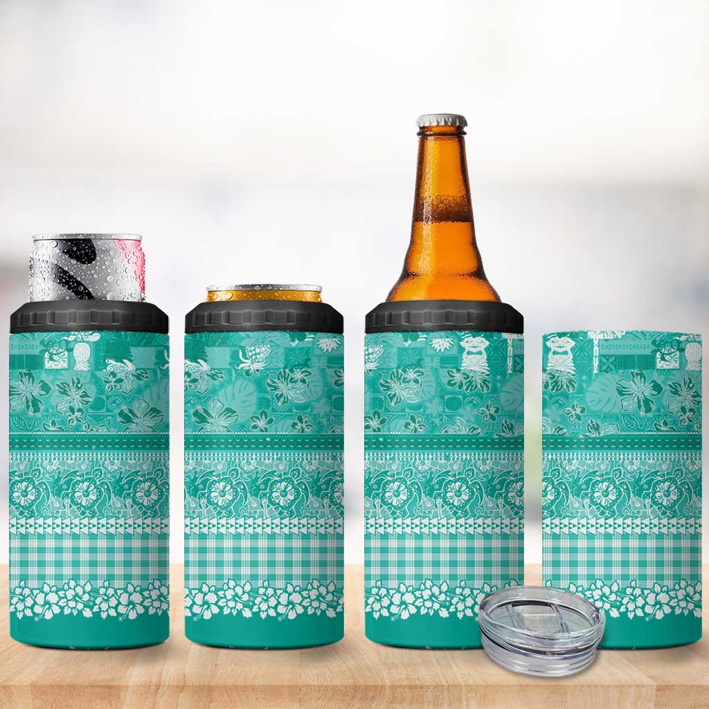 Hawaiian Hibiscus Honu 4 in 1 Can Cooler Tumbler Turquoise Mele Kalikimaka Palaka Spirit - Polynesian Pride