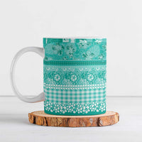 Hawaiian Hibiscus Honu Ceramic Mug Turquoise Mele Kalikimaka Palaka Spirit - Polynesian Pride