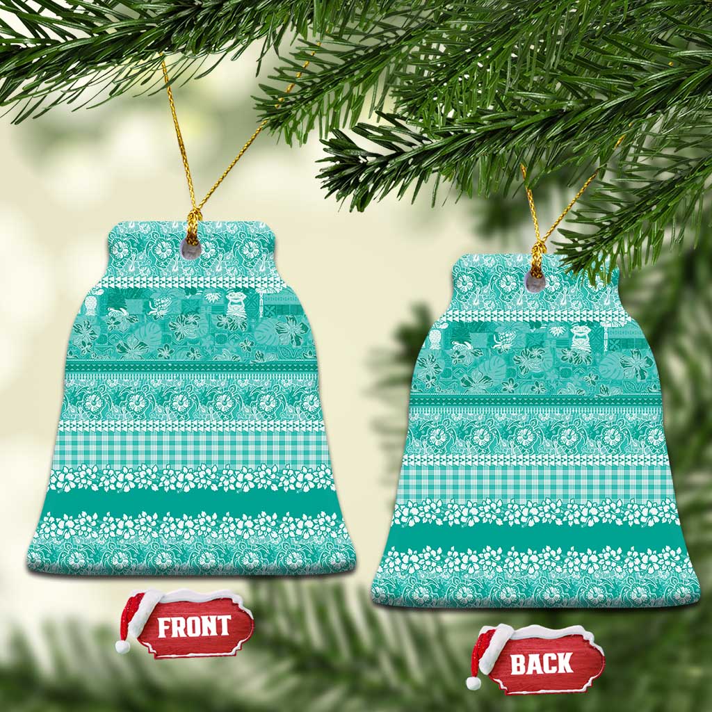 Hawaiian Hibiscus Honu Ceramic Ornament Turquoise Mele Kalikimaka Palaka Spirit - Polynesian Pride