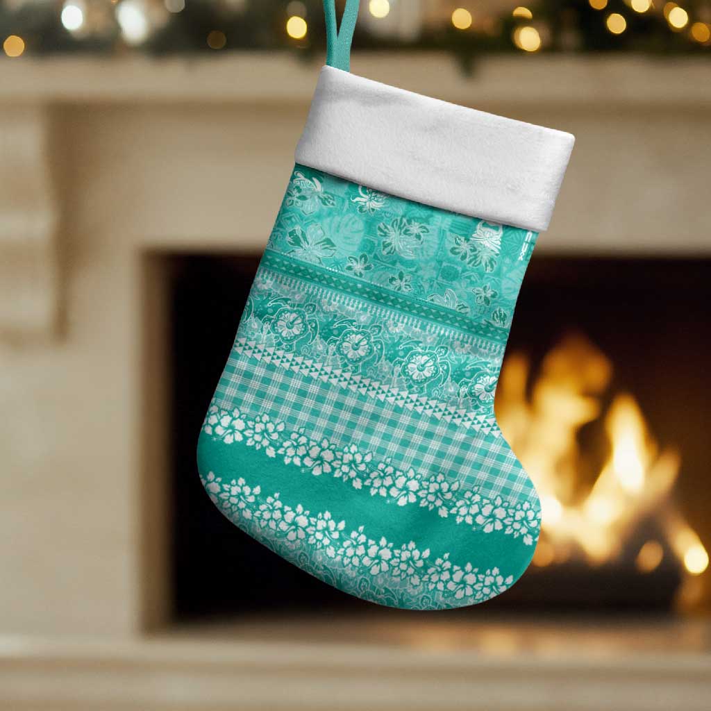 Hawaiian Hibiscus Honu Christmas Stocking Turquoise Mele Kalikimaka Palaka Spirit - Polynesian Pride