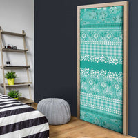 Hawaiian Hibiscus Honu Door Cover Turquoise Mele Kalikimaka Palaka Spirit - Polynesian Pride