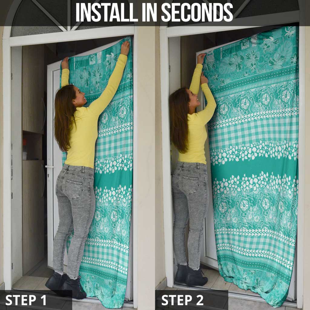 Hawaiian Hibiscus Honu Door Cover Turquoise Mele Kalikimaka Palaka Spirit - Polynesian Pride