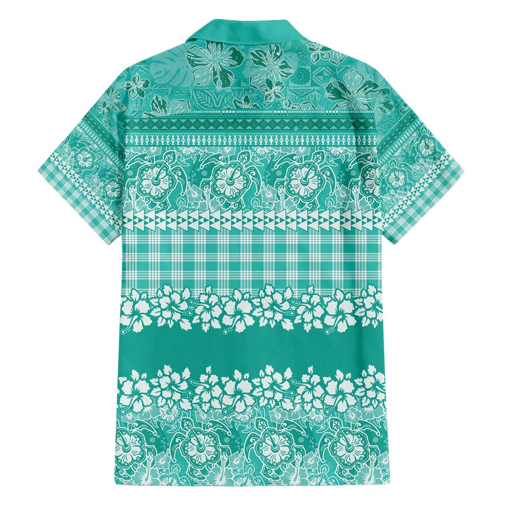 Hawaiian Hibiscus Honu Family Matching Long Sleeve Bodycon Dress and Hawaiian Shirt Turquoise Mele Kalikimaka Palaka Spirit - Polynesian Pride