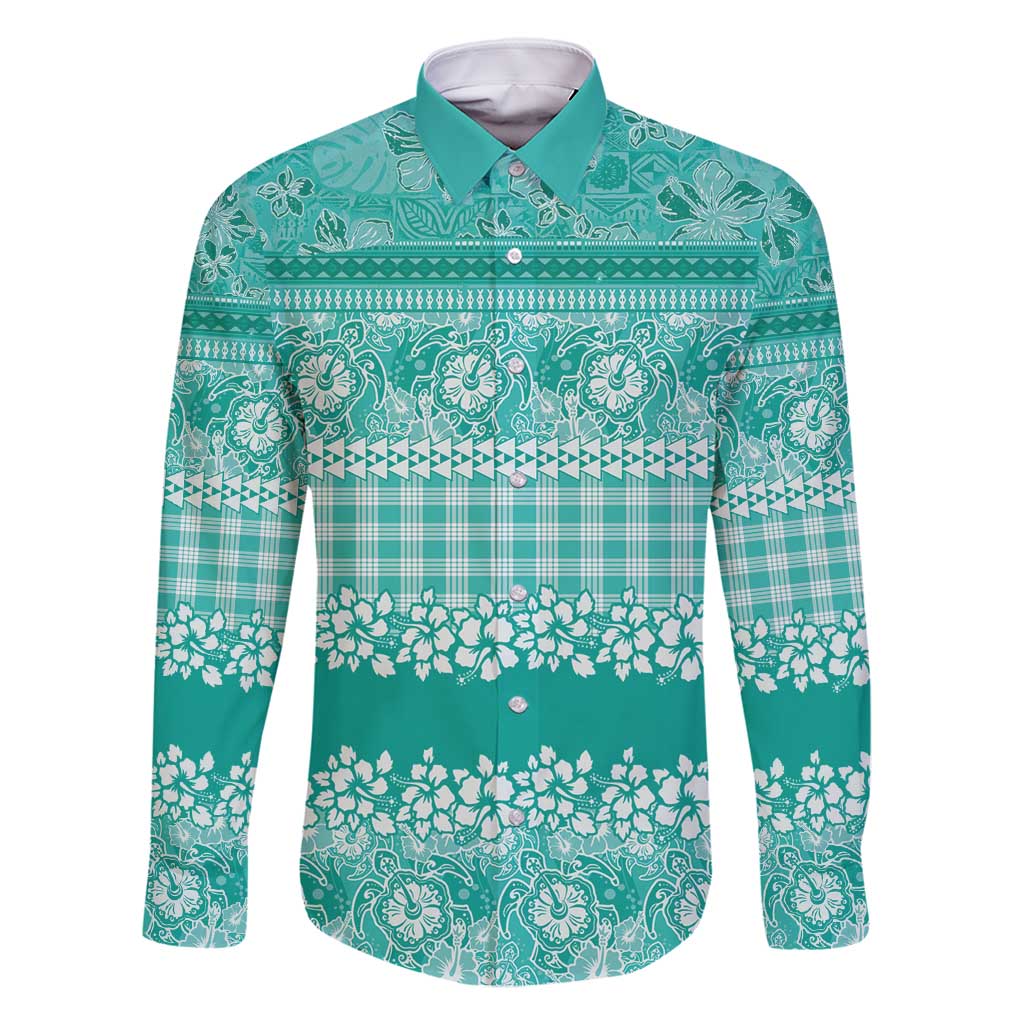 Hawaiian Hibiscus Honu Family Matching Off Shoulder Maxi Dress and Hawaiian Shirt Turquoise Mele Kalikimaka Palaka Spirit - Polynesian Pride