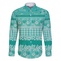 Hawaiian Hibiscus Honu Family Matching Off Shoulder Short Dress and Hawaiian Shirt Turquoise Mele Kalikimaka Palaka Spirit - Polynesian Pride