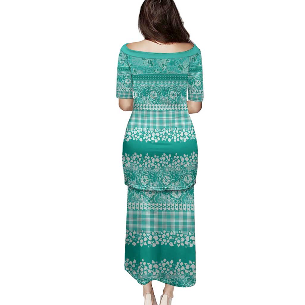 Hawaiian Hibiscus Honu Family Matching Puletasi and Hawaiian Shirt Turquoise Mele Kalikimaka Palaka Spirit - Polynesian Pride