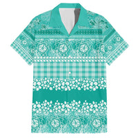 Hawaiian Hibiscus Honu Family Matching Short Sleeve Bodycon Dress and Hawaiian Shirt Turquoise Mele Kalikimaka Palaka Spirit - Polynesian Pride