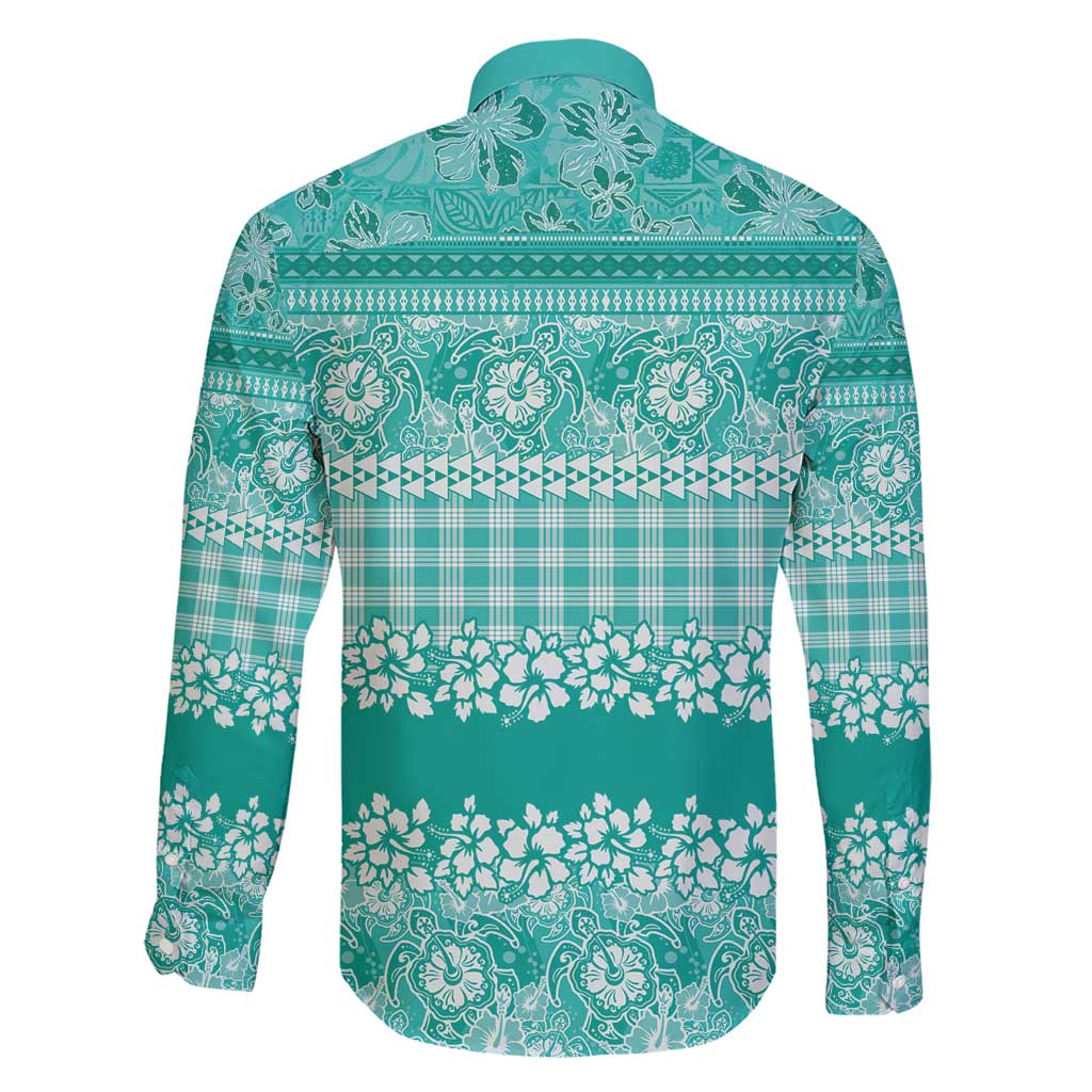 Hawaiian Hibiscus Honu Family Matching Short Sleeve Bodycon Dress and Hawaiian Shirt Turquoise Mele Kalikimaka Palaka Spirit - Polynesian Pride