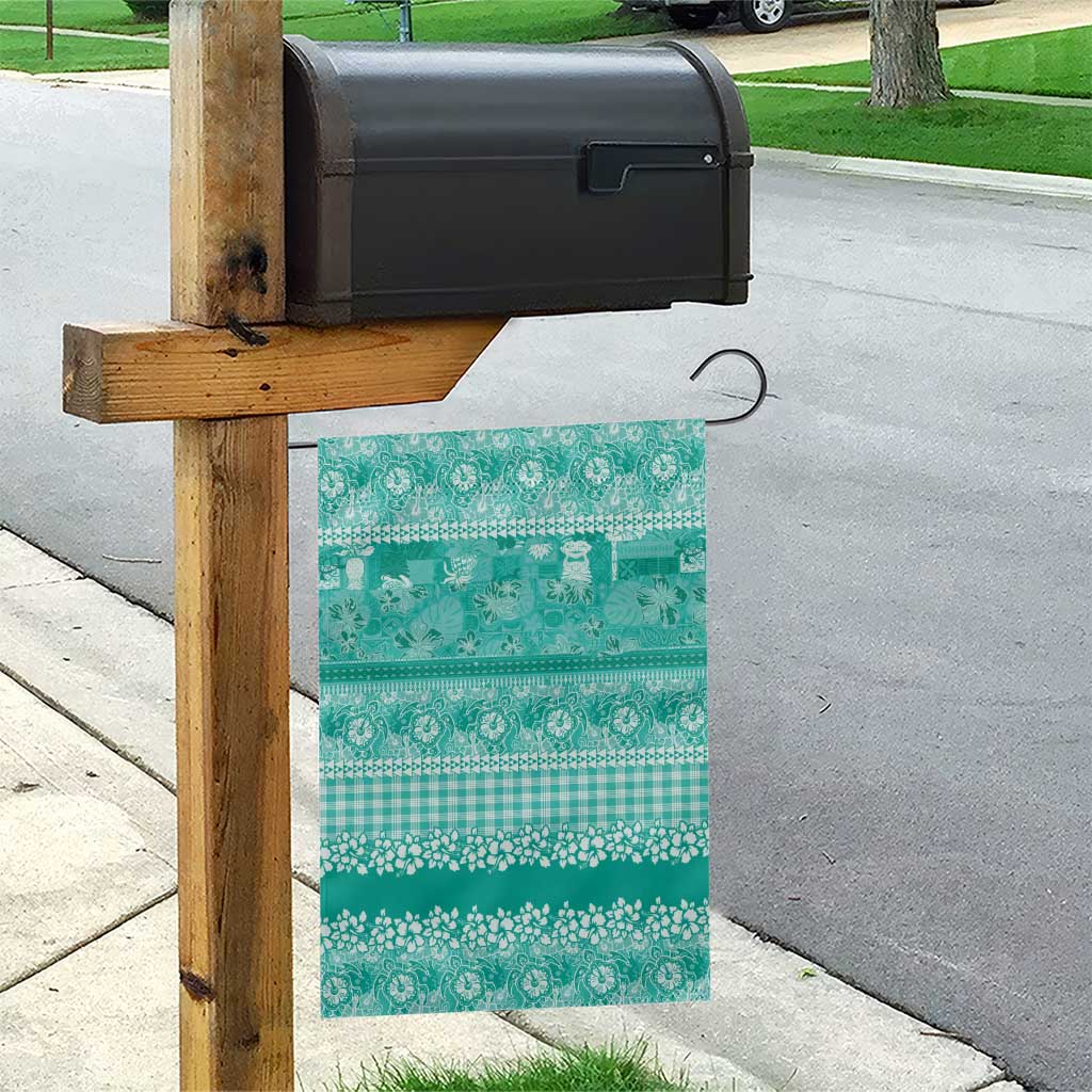 Hawaiian Hibiscus Honu Garden Flag Turquoise Mele Kalikimaka Palaka Spirit - Polynesian Pride