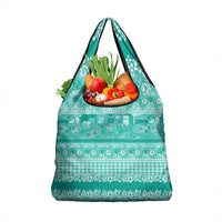 Hawaiian Hibiscus Honu Grocery Bag Turquoise Mele Kalikimaka Palaka Spirit - Polynesian Pride