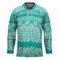 Hawaiian Hibiscus Honu Hockey Jersey Turquoise Mele Kalikimaka Palaka Spirit - Polynesian Pride