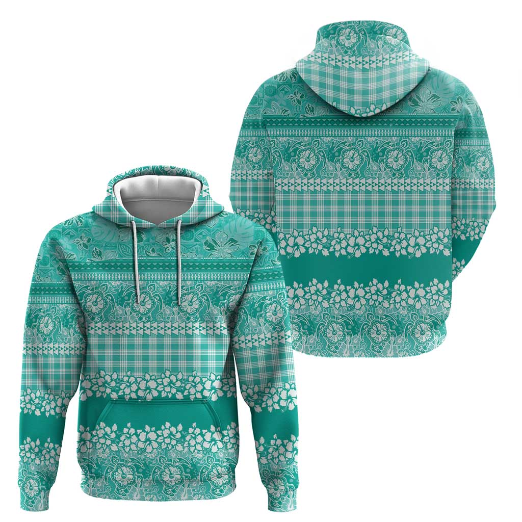 Hawaiian Hibiscus Honu Hoodie Turquoise Mele Kalikimaka Palaka Spirit - Polynesian Pride