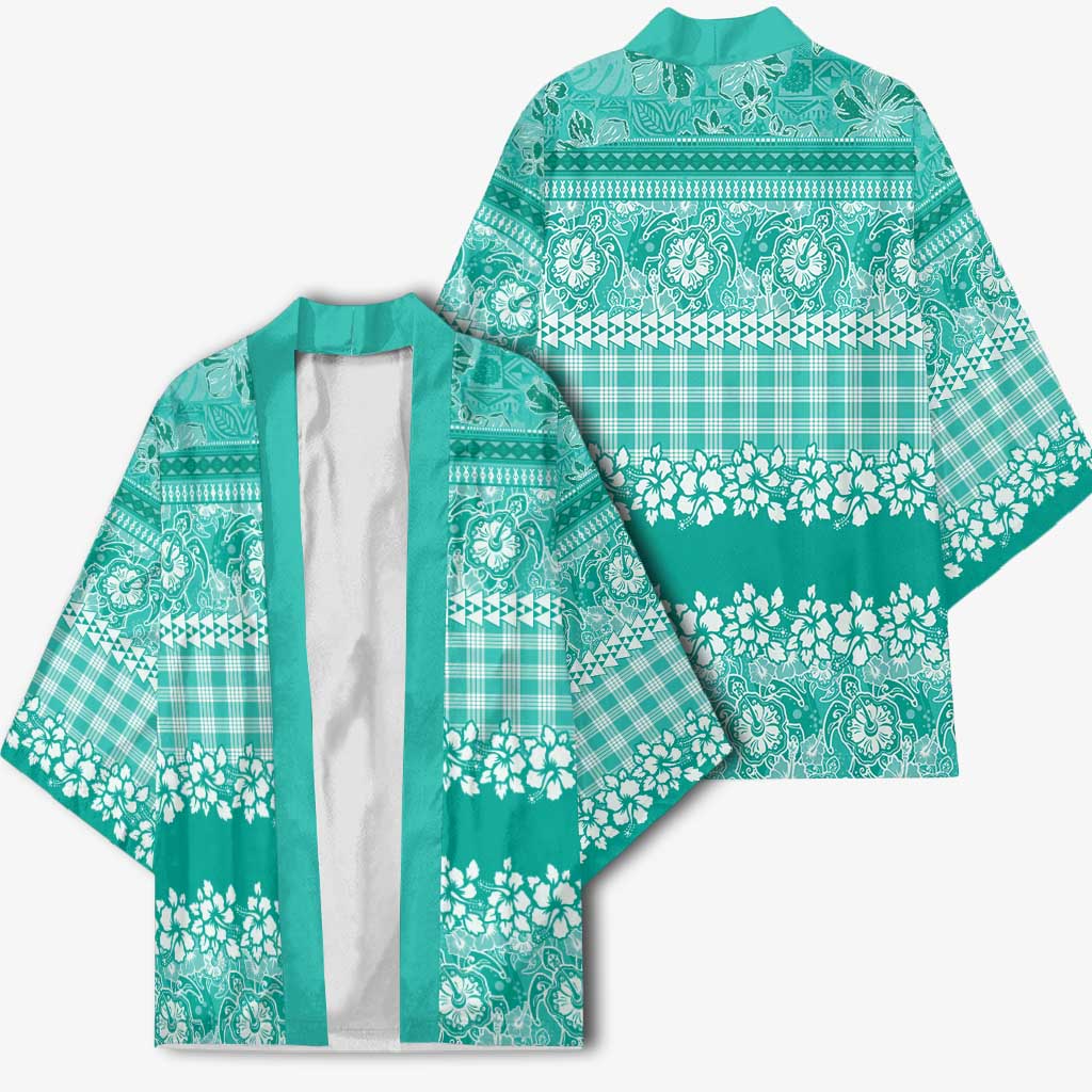 Hawaiian Hibiscus Honu Kimono Turquoise Mele Kalikimaka Palaka Spirit - Polynesian Pride