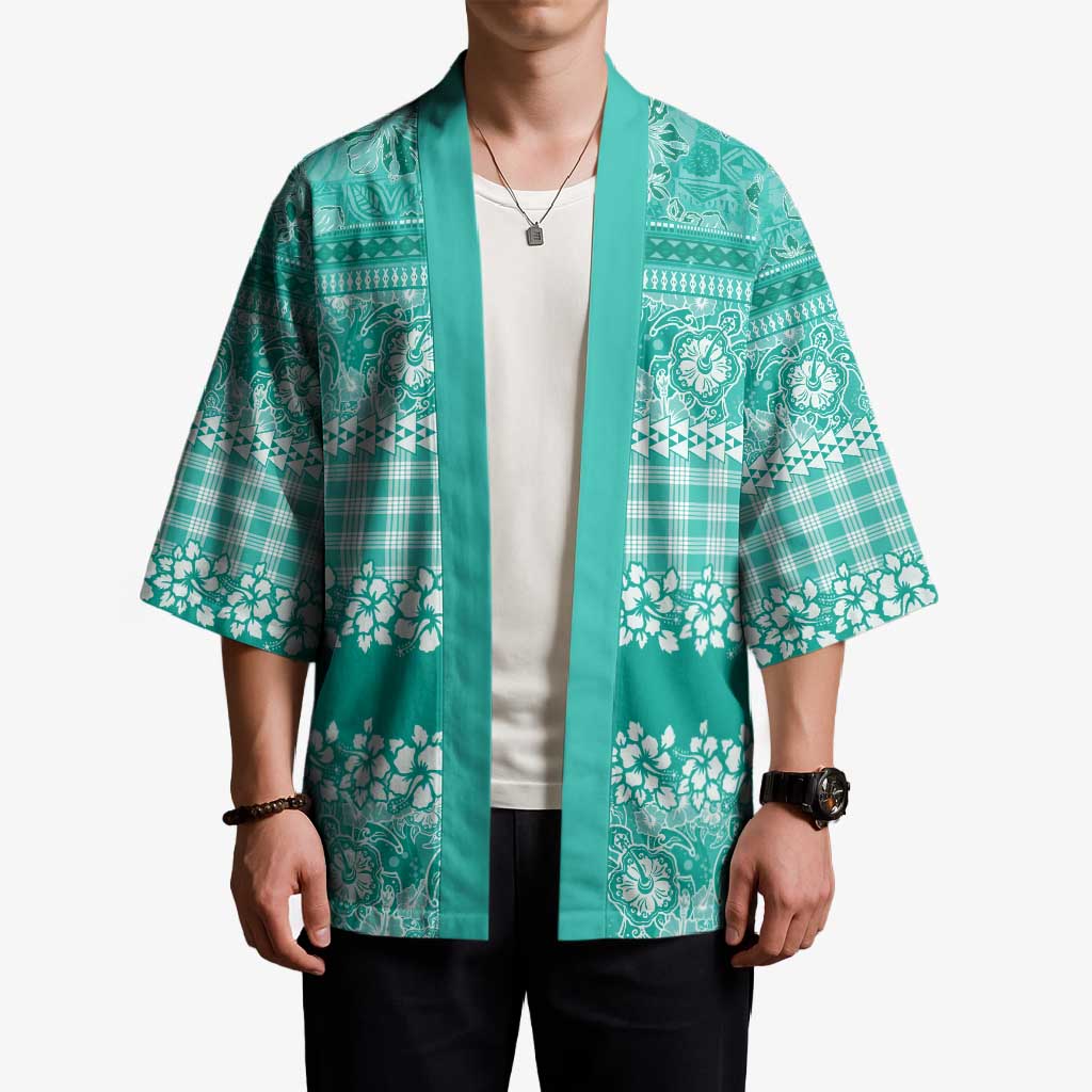 Hawaiian Hibiscus Honu Kimono Turquoise Mele Kalikimaka Palaka Spirit - Polynesian Pride
