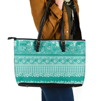 Hawaiian Hibiscus Honu Leather Tote Bag Turquoise Mele Kalikimaka Palaka Spirit - Polynesian Pride