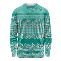 Hawaiian Hibiscus Honu Long Sleeve Shirt Turquoise Mele Kalikimaka Palaka Spirit - Polynesian Pride