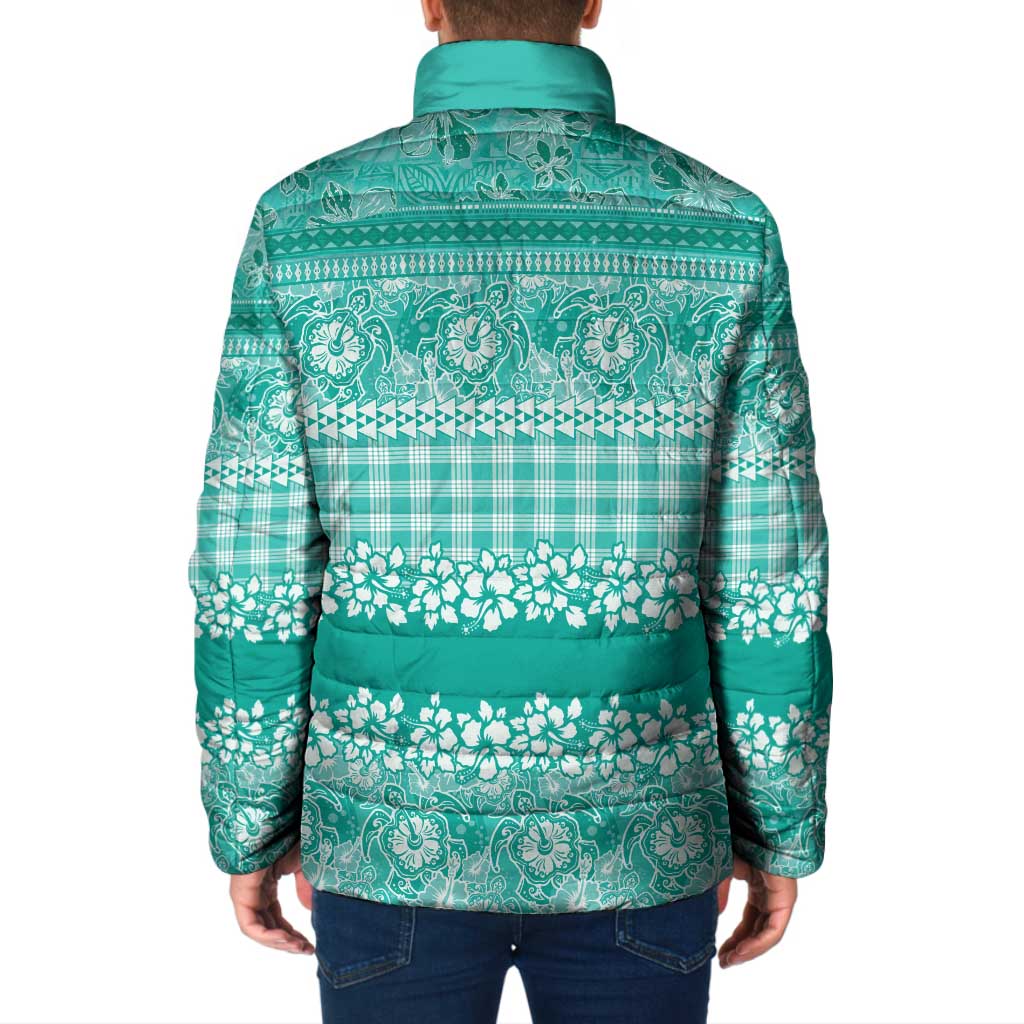 Hawaiian Hibiscus Honu Padded Jacket Turquoise Mele Kalikimaka Palaka Spirit - Polynesian Pride