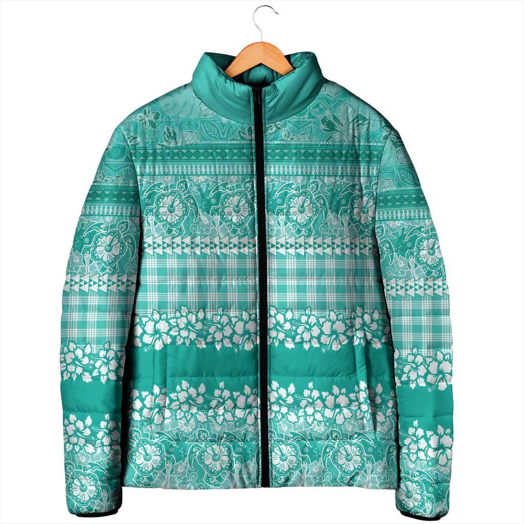 Hawaiian Hibiscus Honu Padded Jacket Turquoise Mele Kalikimaka Palaka Spirit - Polynesian Pride